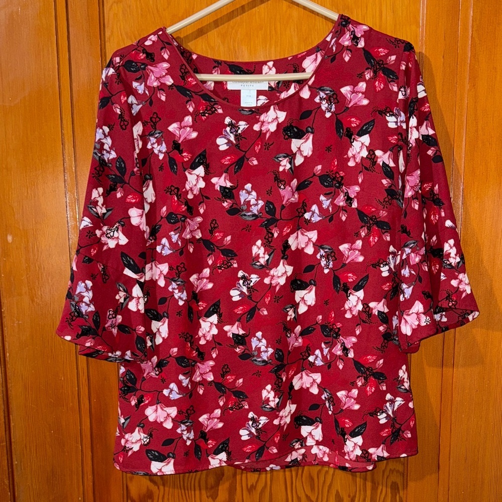 Christopher & Banks Floral Burgundy Blouse